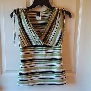 Green and Black V-Neck Blouse
